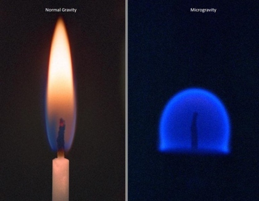 flame in normal gravity compared to microgravity pillars