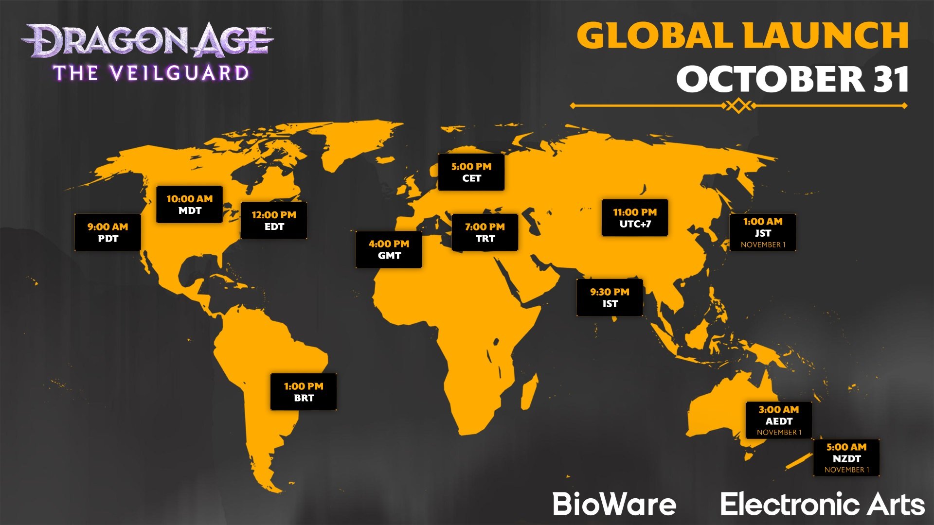 Dragon Age The Veilguard global launch times